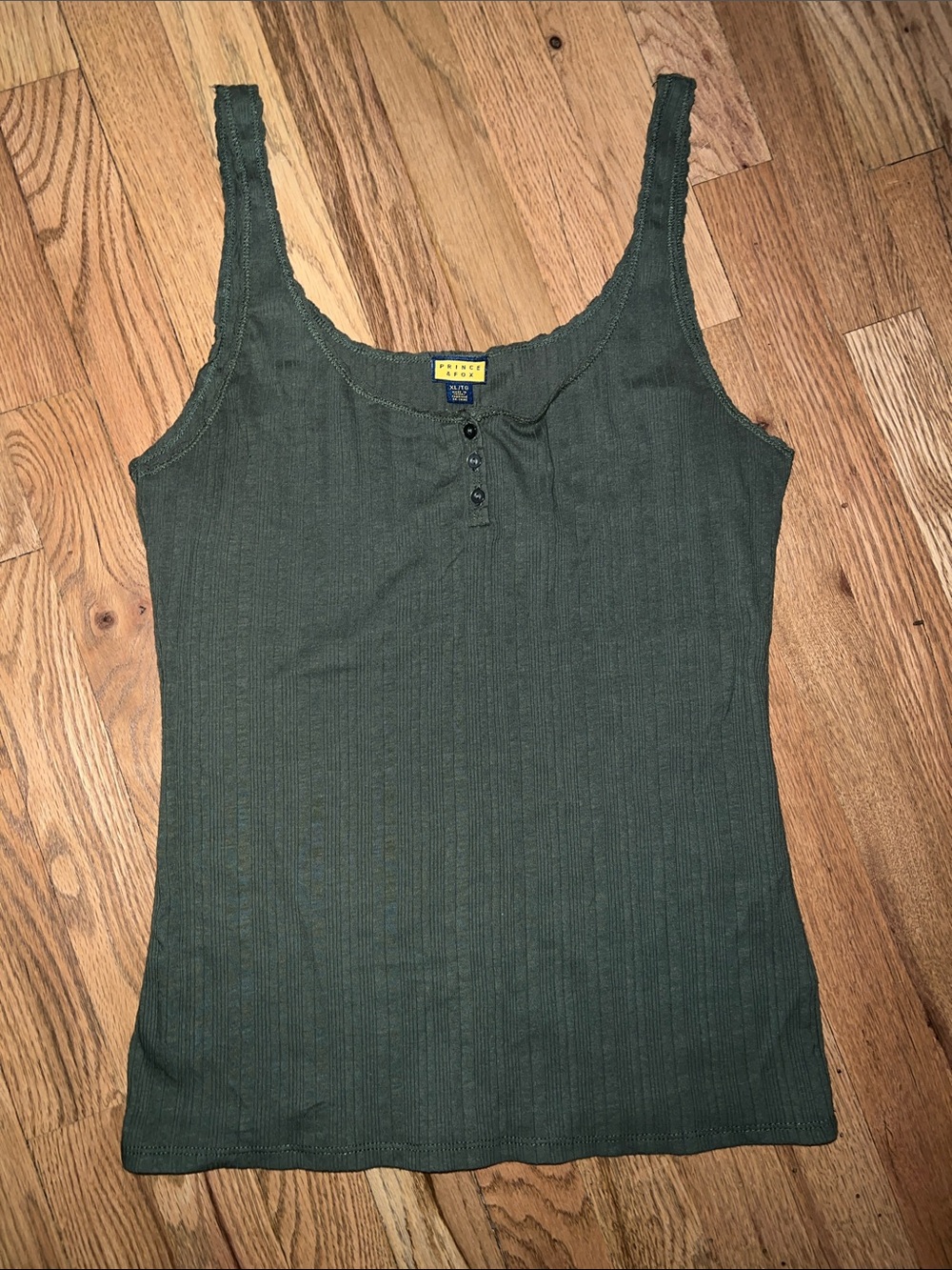 Prince & Fox Olive Green Ribbed Tank Top with Button Front Size XL NWOT